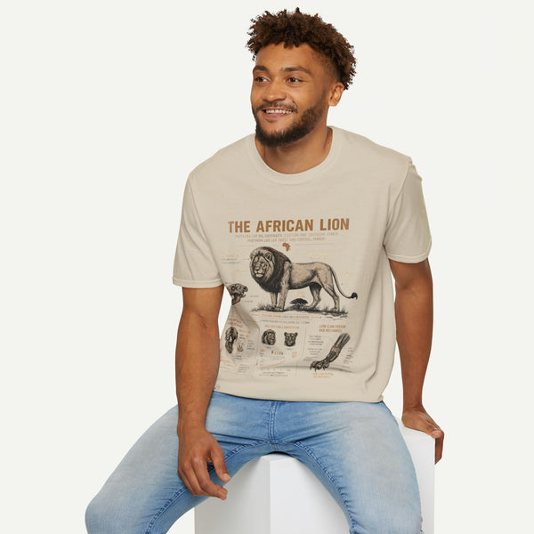 African Lion Anatomy T-Shirt — Vintage Wildlife Illustration Tee