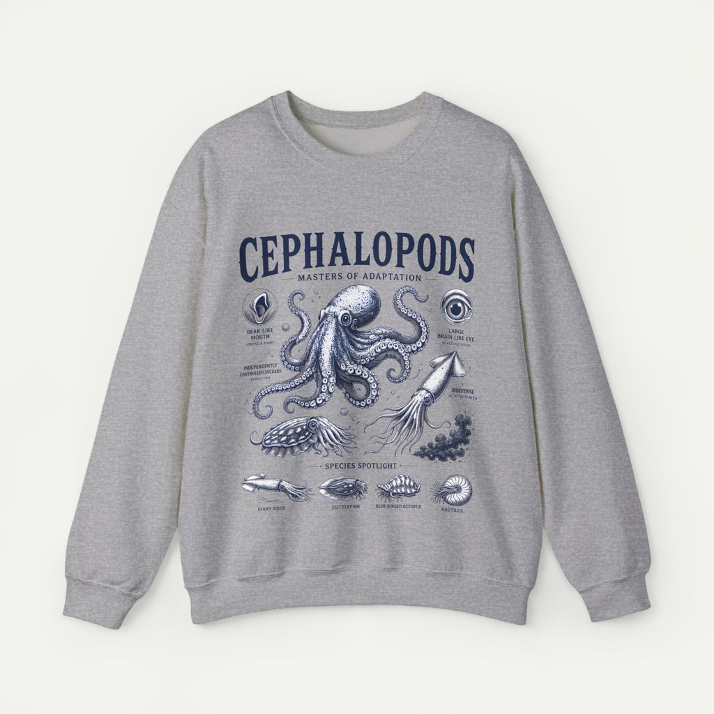 Cephalopods Crewneck Sweatshirt — Vintage Marine Biology Octopus Illustration