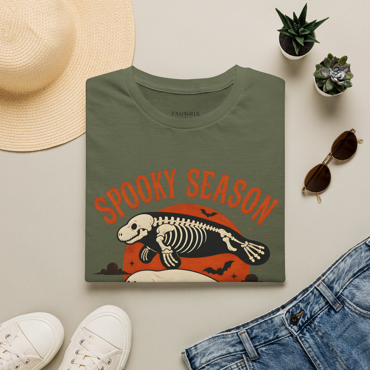 Spooky Season T-Shirt – Retro Skeleton Manatee Halloween Tee