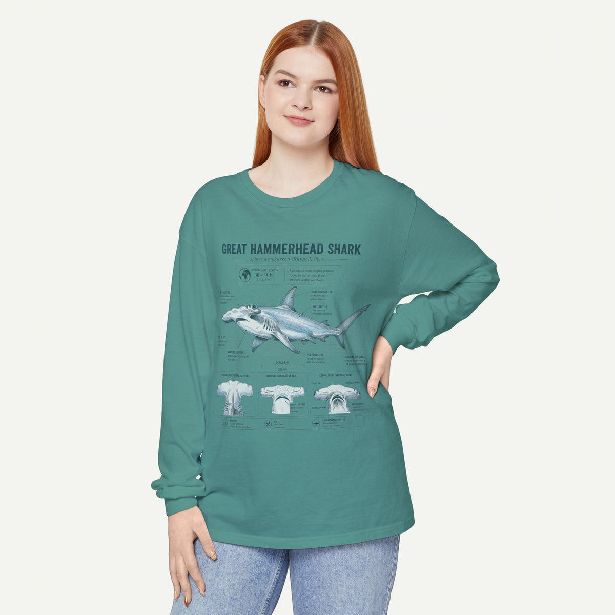 Great Hammerhead Shark Anatomy Long Sleeve Tee