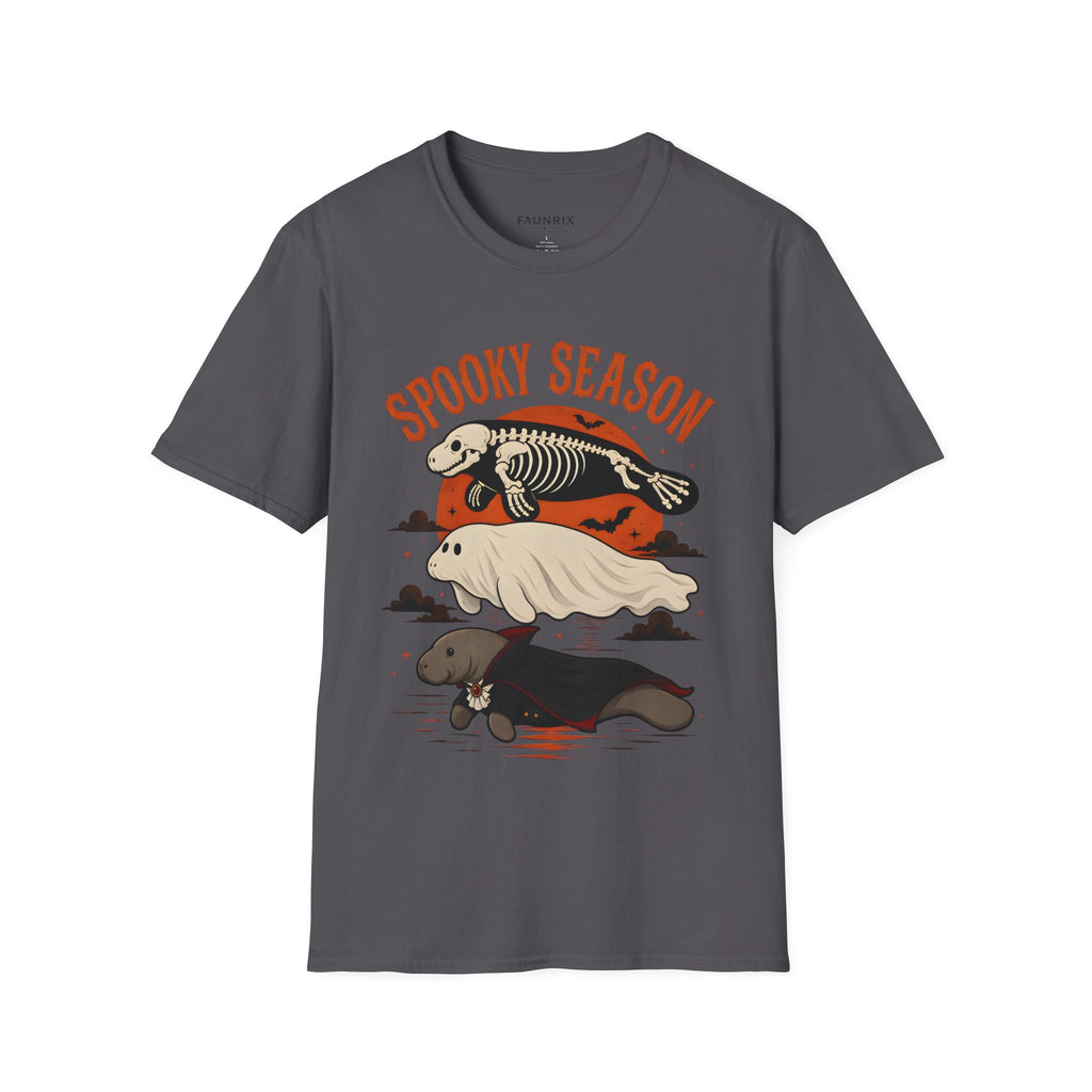 Spooky Season T-Shirt – Retro Skeleton Manatee Halloween Tee