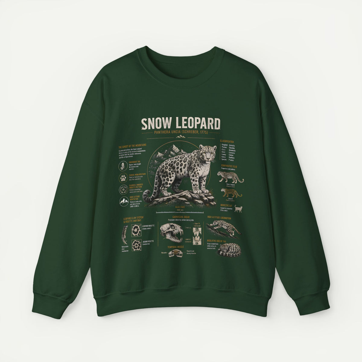 Snow Leopard Anatomy Sweatshirt — Vintage Wildlife Diagram Crewneck
