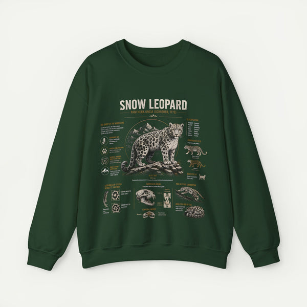 Snow Leopard Anatomy Sweatshirt — Vintage Wildlife Diagram Crewneck
