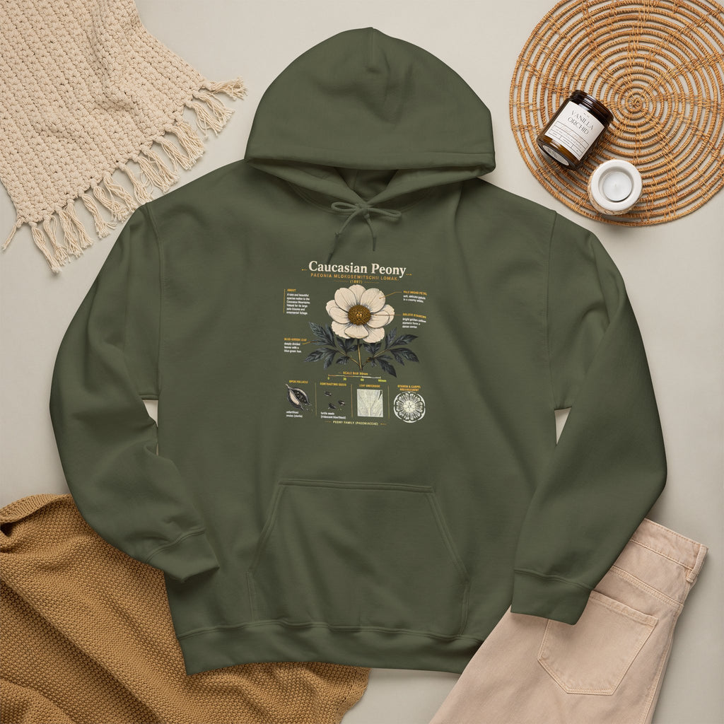 Magnolia Botany Hoodie — 'Caucasian Peony' Floral Diagram Hooded Sweatshirt
