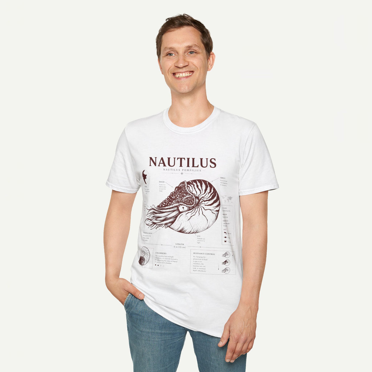 Nautilus Shell  Anatomy Graphic T-Shirt — Vintage Marine Biology Illustration
