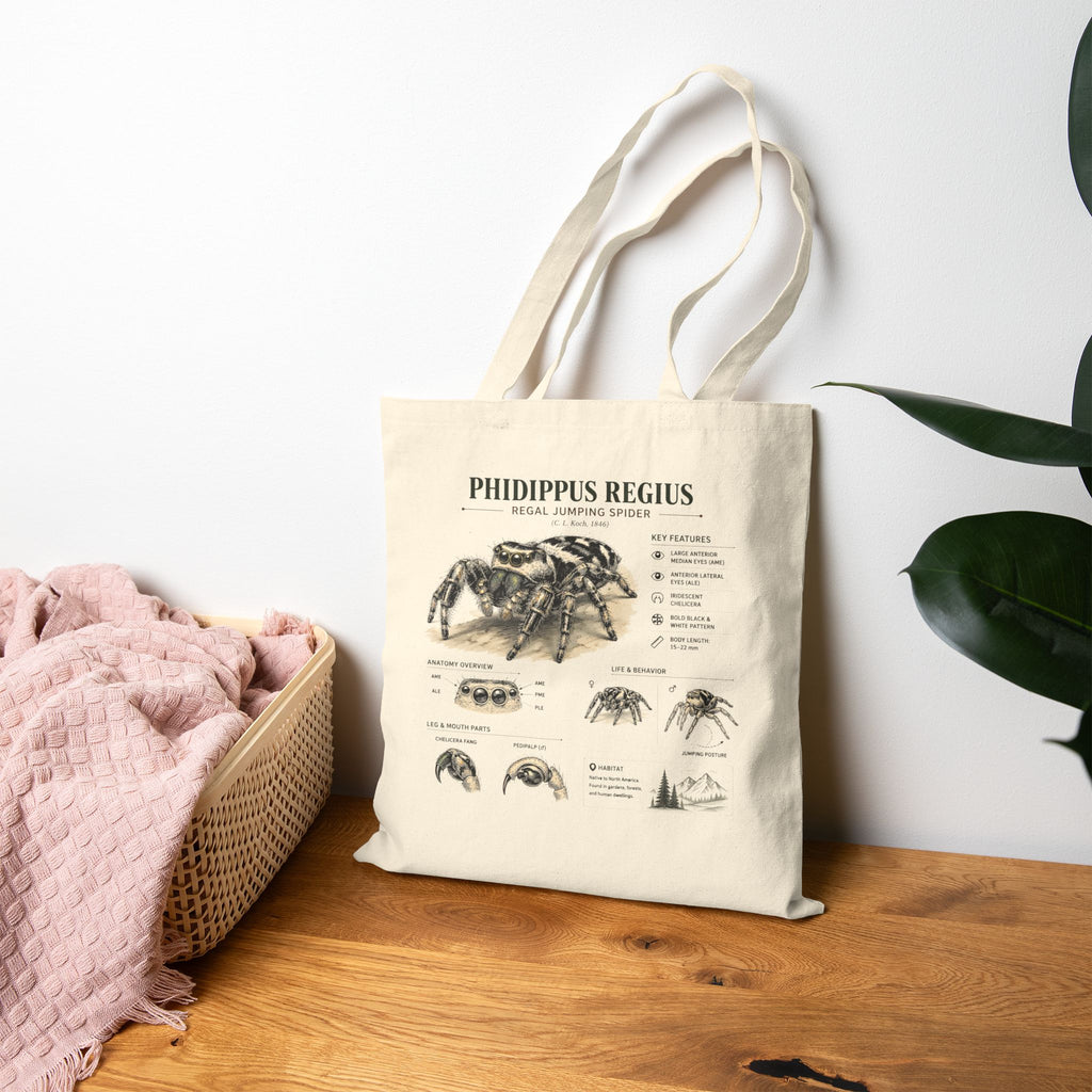 Spider Anatomy Tote Bag — Phidippus Regius Jumping Spider Canvas Tote
