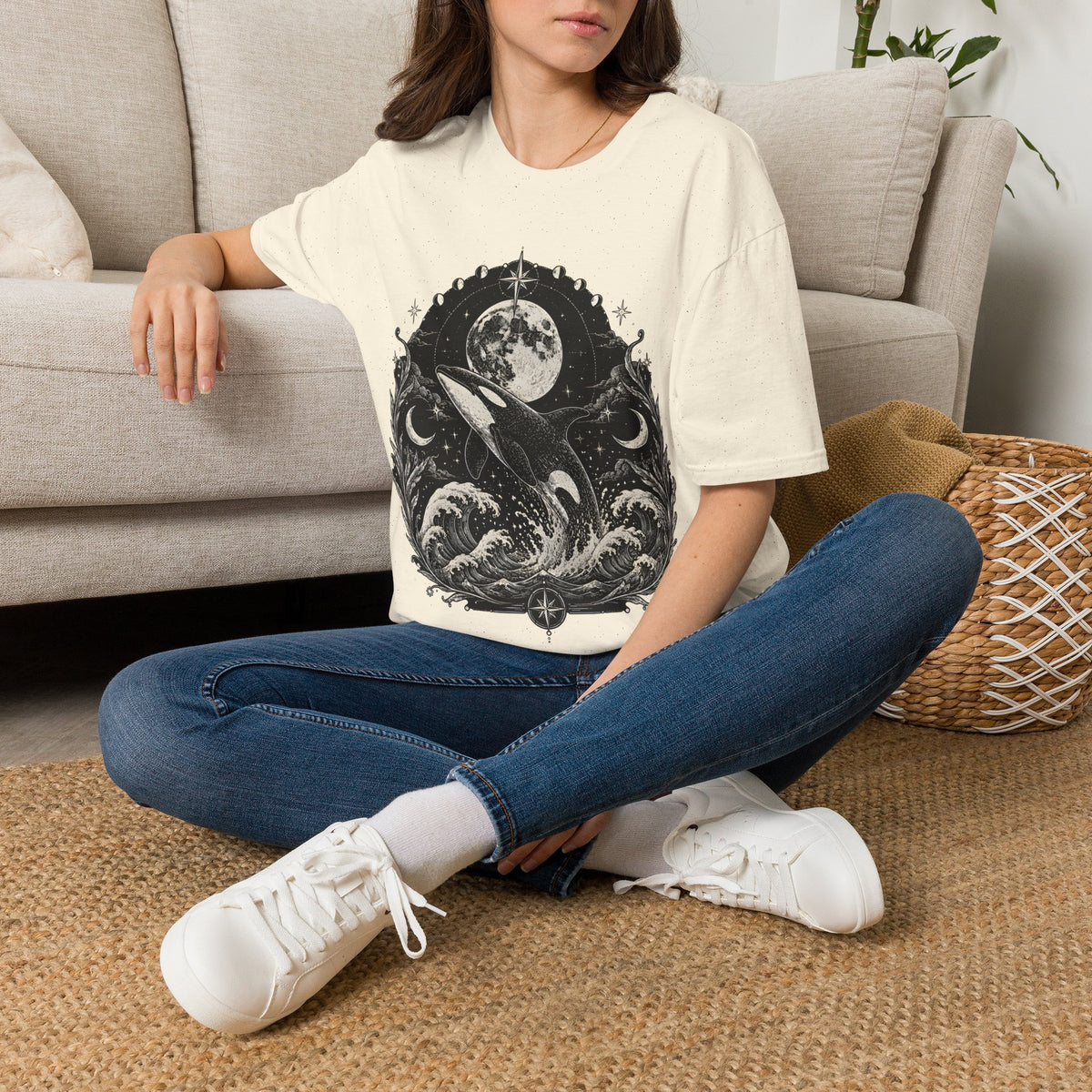 Orca Moon T-Shirt — Whale & Full Moon Illustration Tee