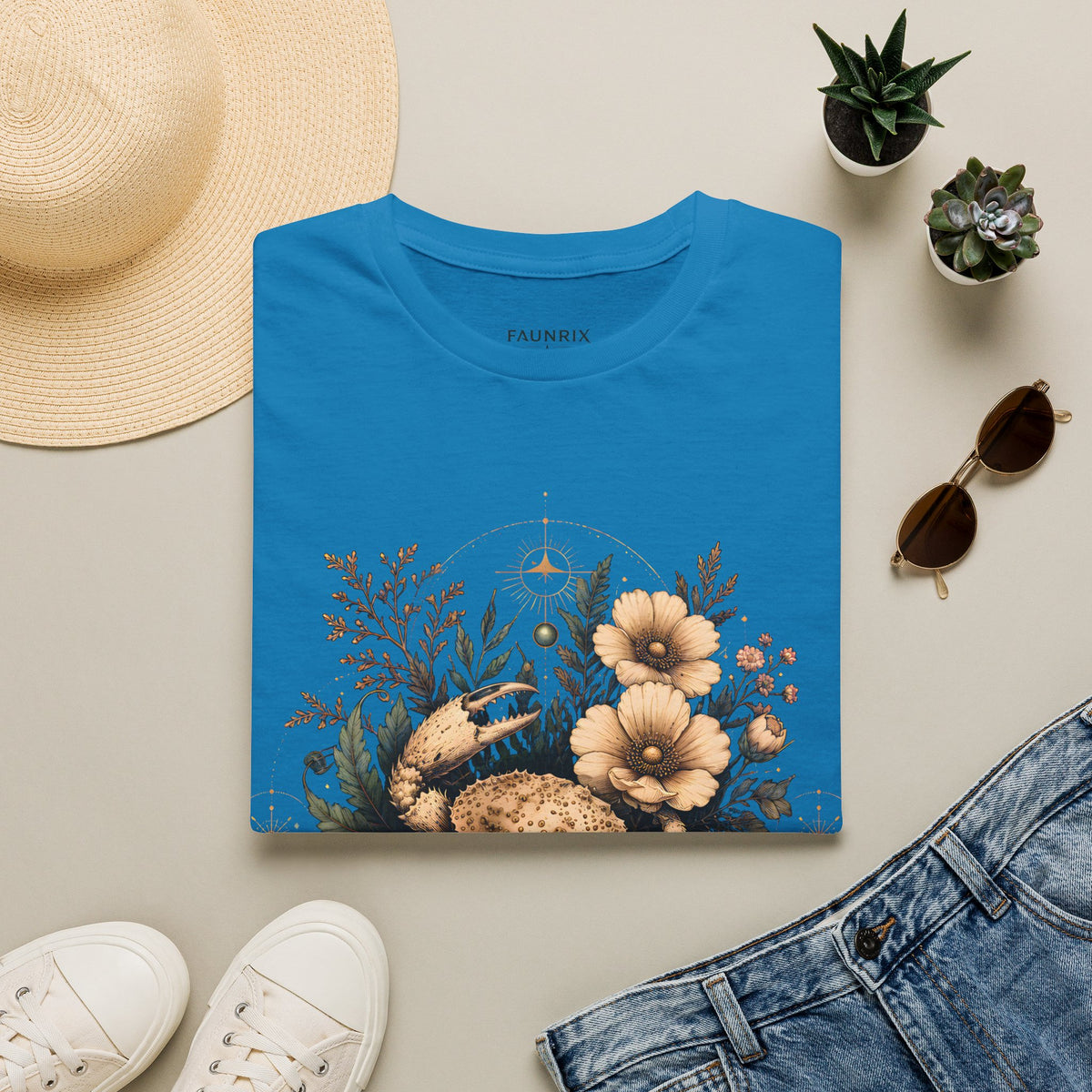 Floral Crab Tee — Vintage Coastal Crab & Wildflower Graphic T-Shirt