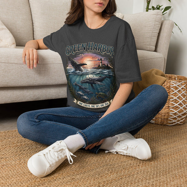 Green Harbor Sunset Whale T-Shirt