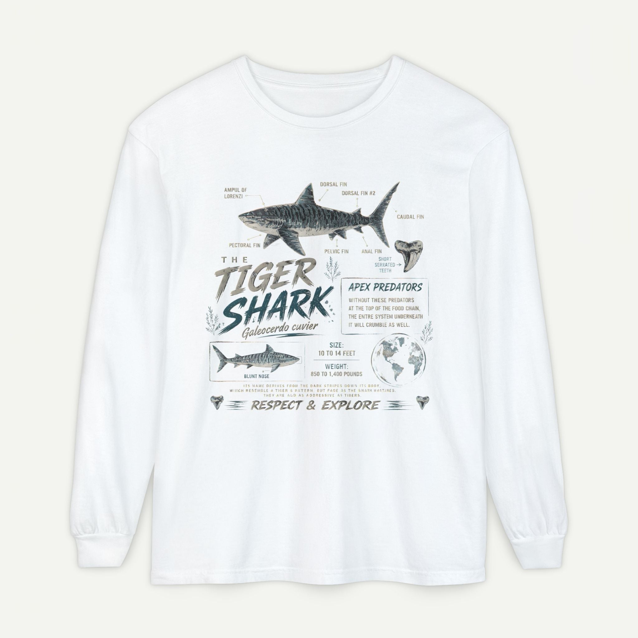 Tiger Shark Graphic Long Sleeve Tee — 'Tiger Shark' Educational Ocean Shirt Secondary image