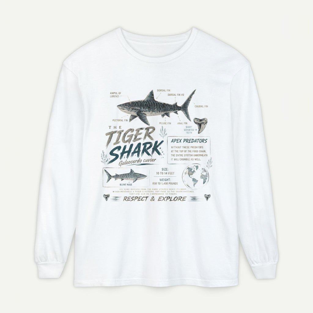 Tiger Shark Graphic Long Sleeve Tee — 'Tiger Shark' Educational Ocean Shirt