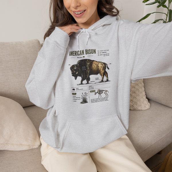 Bison Anatomy Hoodie — American Bison Illustration & Facts Sweatshirt