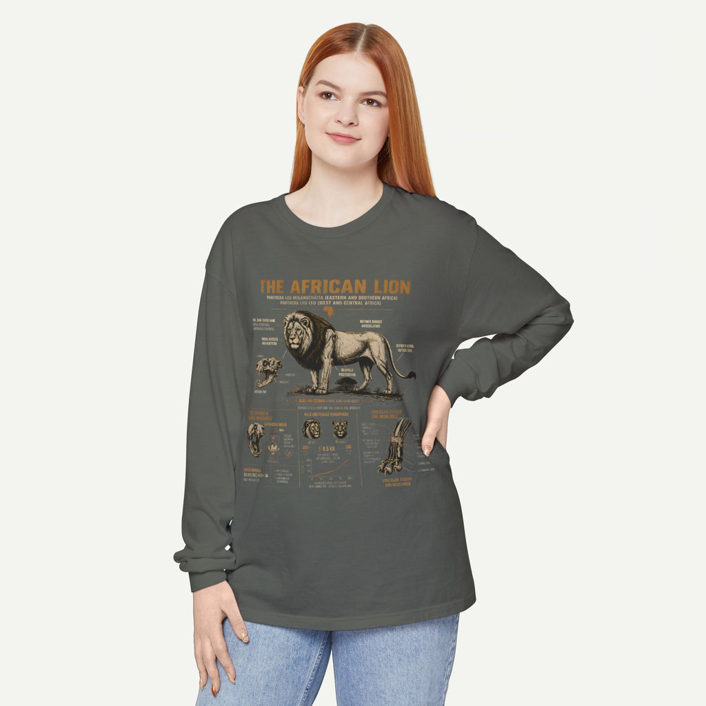 African Lion Anatomy Graphic Long Sleeve Tee