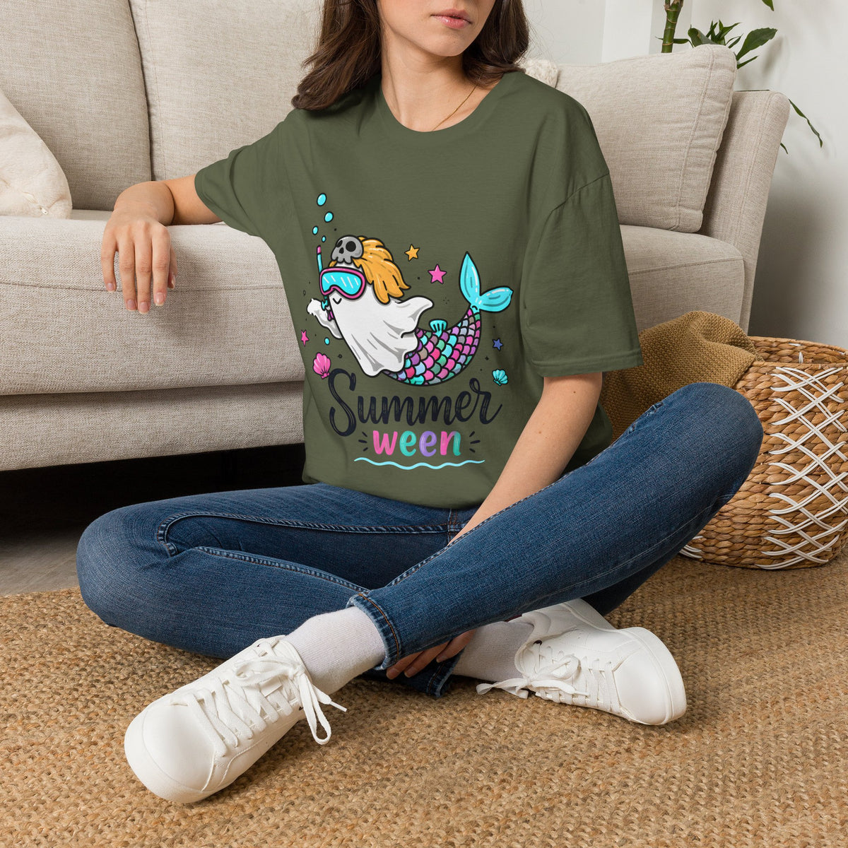 Mermaid Ghost Summerween T-Shirt — Cute Halloween Summer Mashup Tee