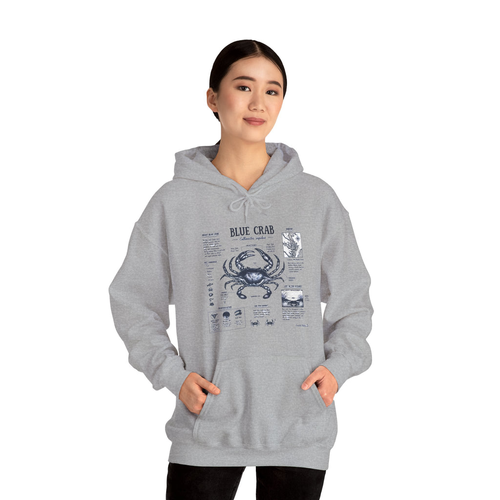 Blue Crab Anatomy Hoodie — Nautical Seafood Diagram Sweatshirt