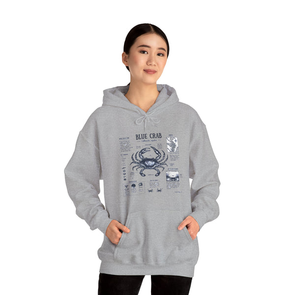 Blue Crab Anatomy Hoodie — Nautical Seafood Diagram Sweatshirt