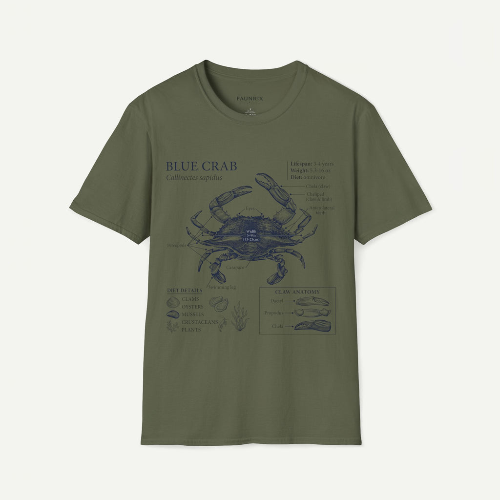Crab Anatomy T-Shirt — Vintage Blue Crab Illustration Tee