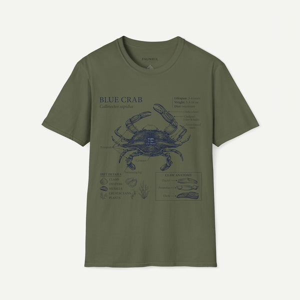 Crab Anatomy T-Shirt — Vintage Blue Crab Illustration Tee