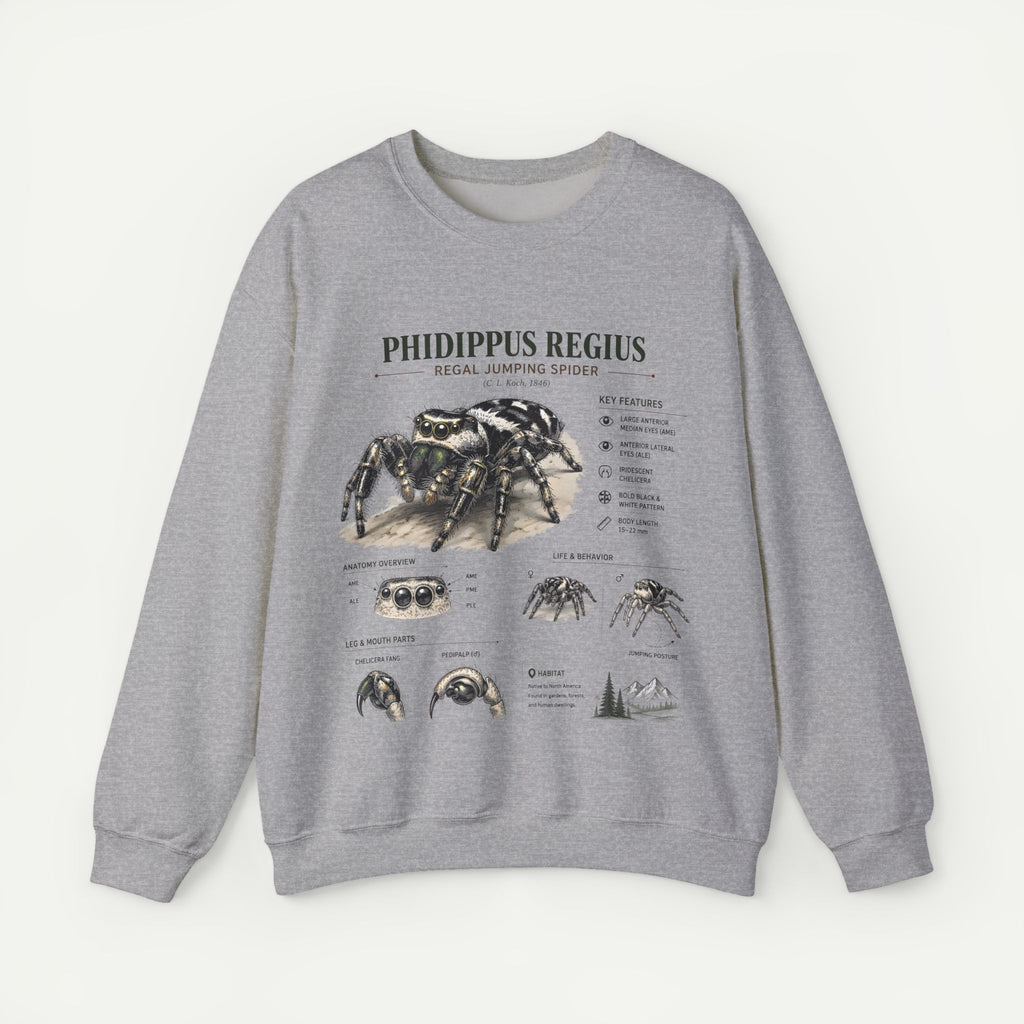 Spider Anatomy Crewneck Sweatshirt — Phidippus Regius Jumping Spider Illustration