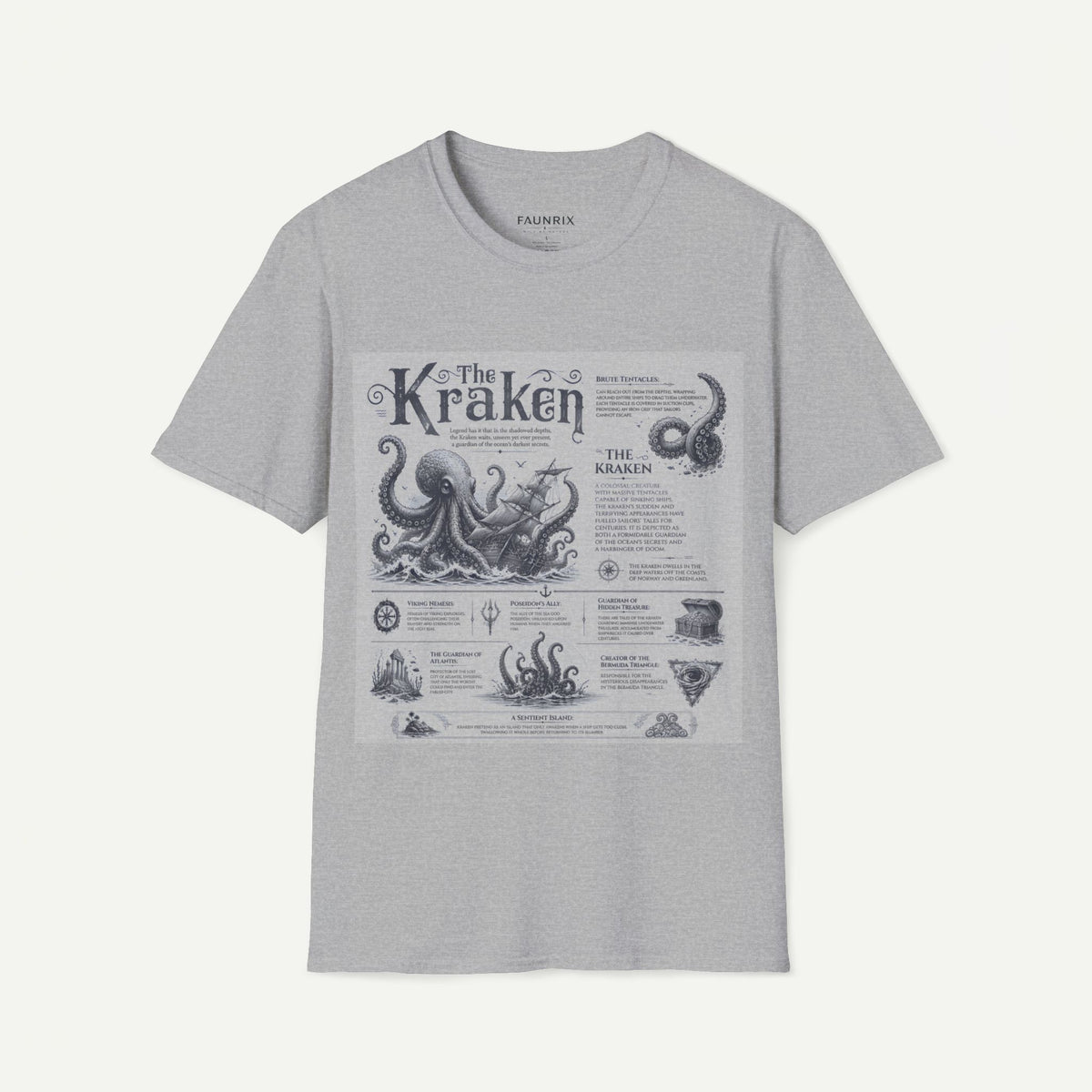 Kraken Vintage Diagram T-Shirt — Nautical Octopus Illustration Tee
