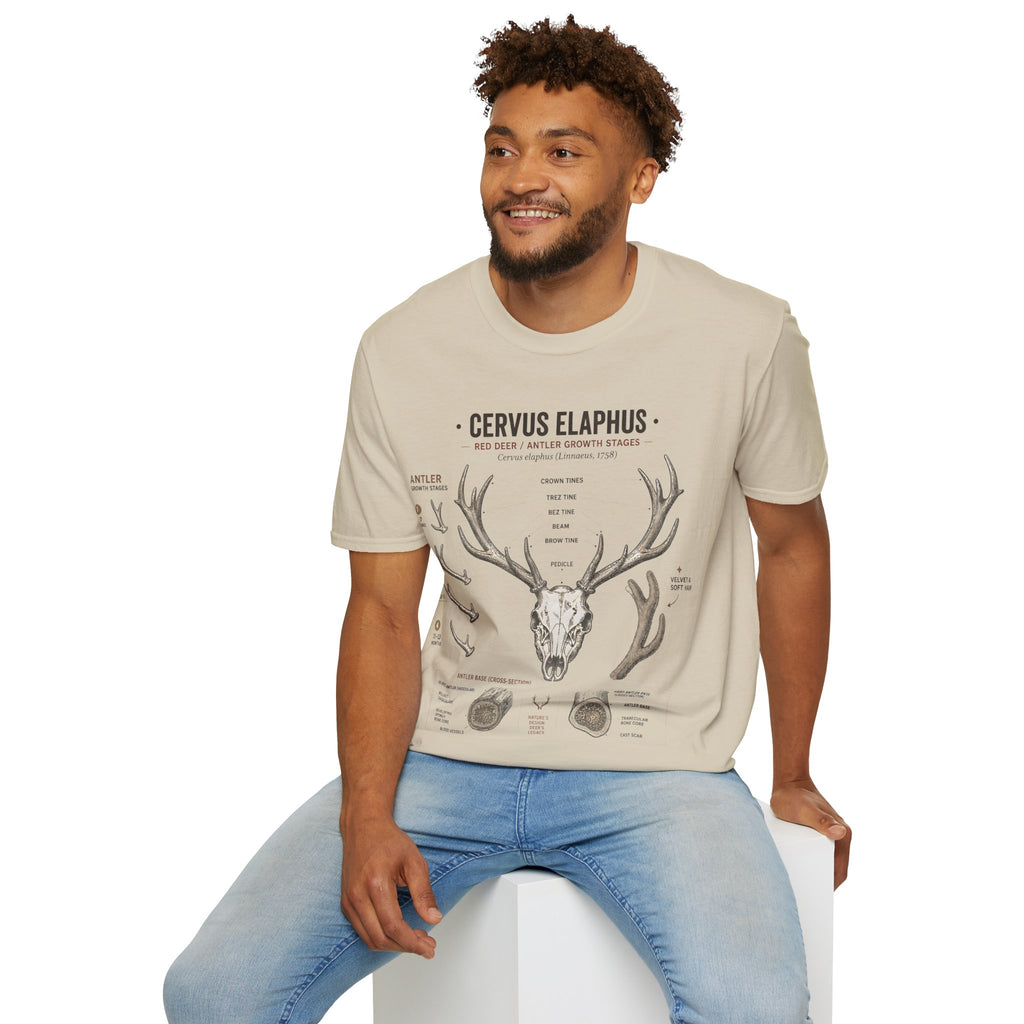 Deer Antler Anatomy T-Shirt — 'Cervus Elaphus' Educational Graphic