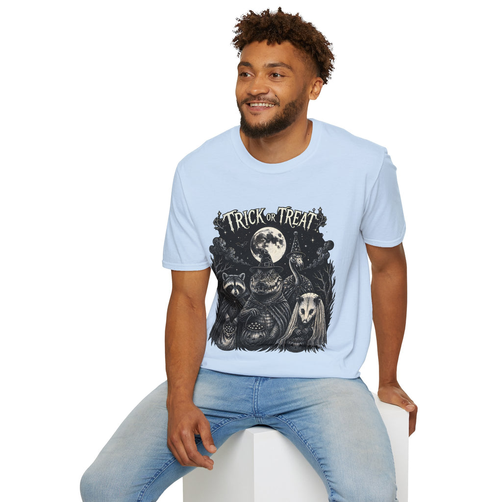 Halloween 'Trick or Treat' T-Shirt — Spooky Moon & Creatures Graphic