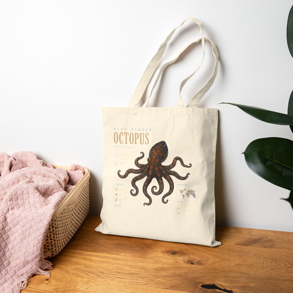 Octopus Canvas Tote Bag — Vintage Sea Creature Illustration Eco Grocery Bag