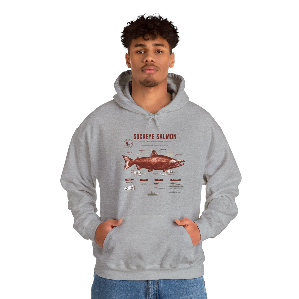 Sockeye Salmon Anatomy Hoodie — Fishing Chart Graphic Sweatshirt