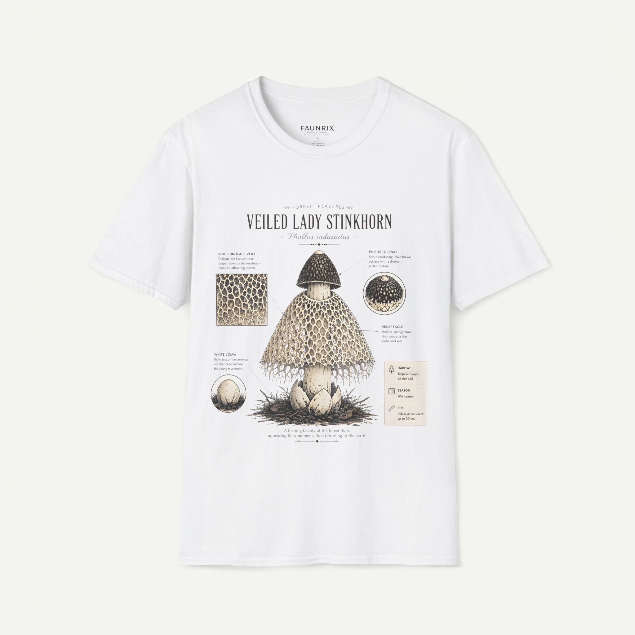 Veiled Lady Stinkhorn Mushroom Tee — Botanical Mycology Anatomy T-Shirt Secondary image