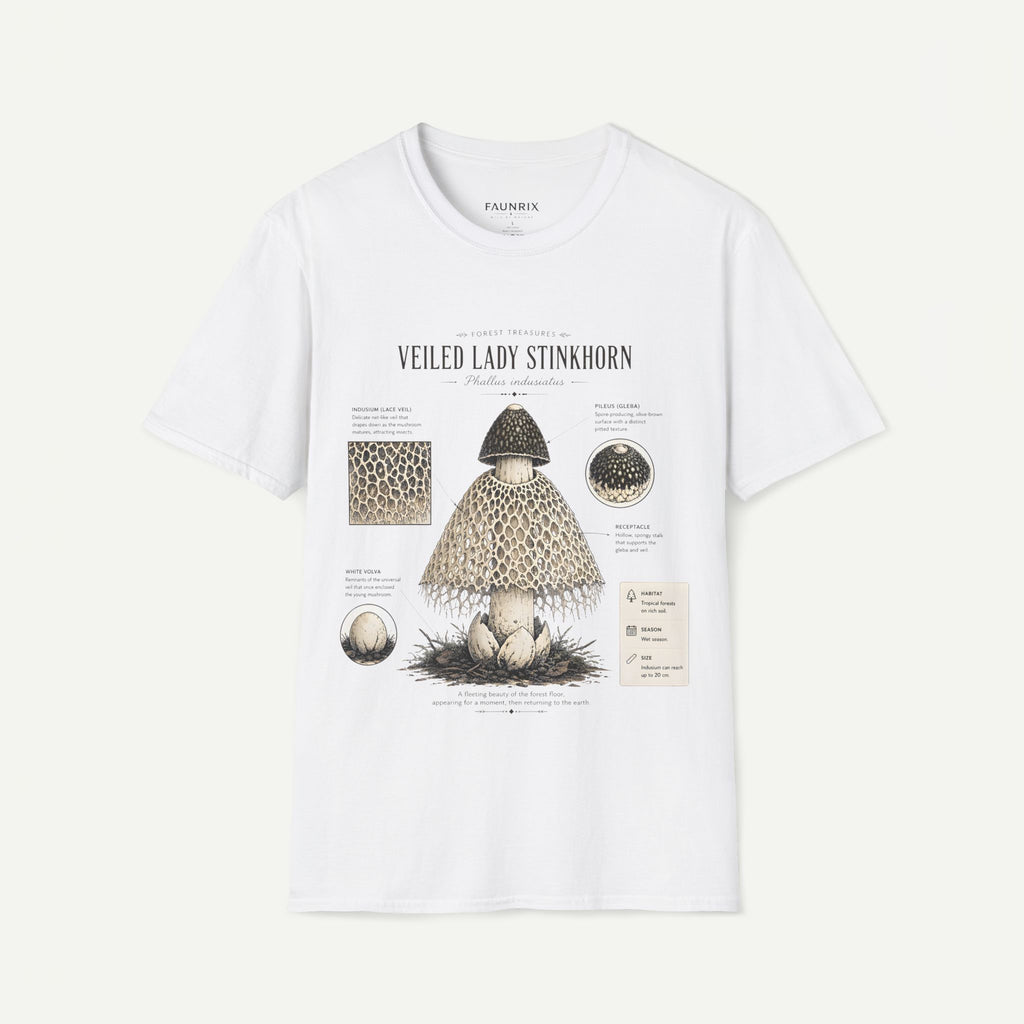 Veiled Lady Stinkhorn Mushroom Tee — Botanical Mycology Anatomy T-Shirt