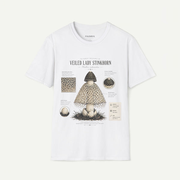 Veiled Lady Stinkhorn Mushroom Tee — Botanical Mycology Anatomy T-Shirt