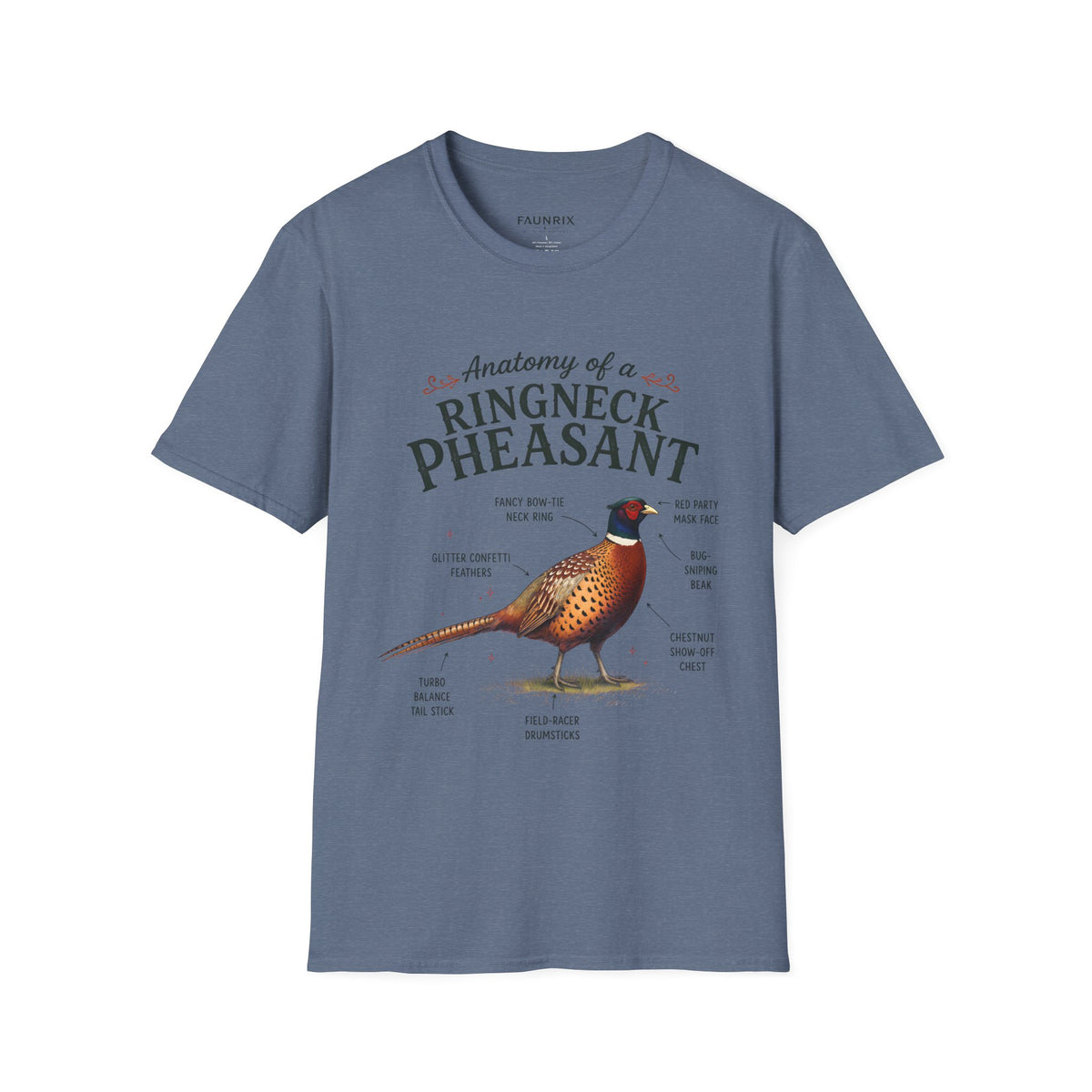 Ringneck Pheasant Anatomy T-Shirt — Illustrated Bird Diagram Tee