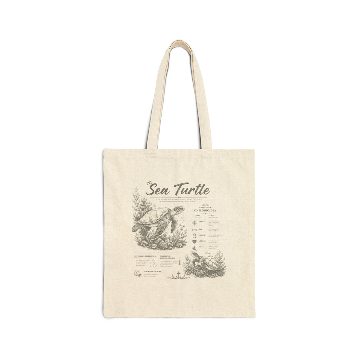 Sea Turtle Canvas Tote Bag — Vintage Marine Illustration Eco Shopper Main image