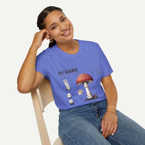 Amanita Mushroom Anatomy T-Shirt — Fly Agaric Botanical Illustration Tee