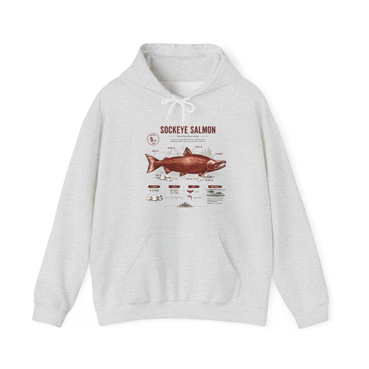 Sockeye Salmon Anatomy Hoodie — Fishing Chart Graphic Sweatshirt