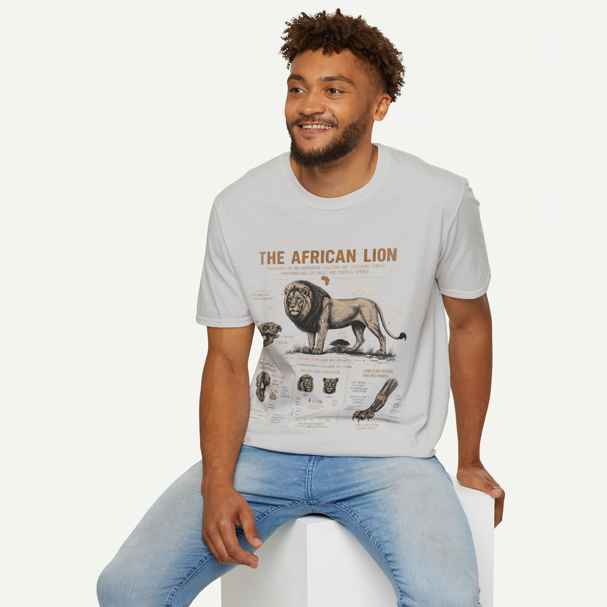 African Lion Anatomy T-Shirt — Vintage Wildlife Illustration Tee