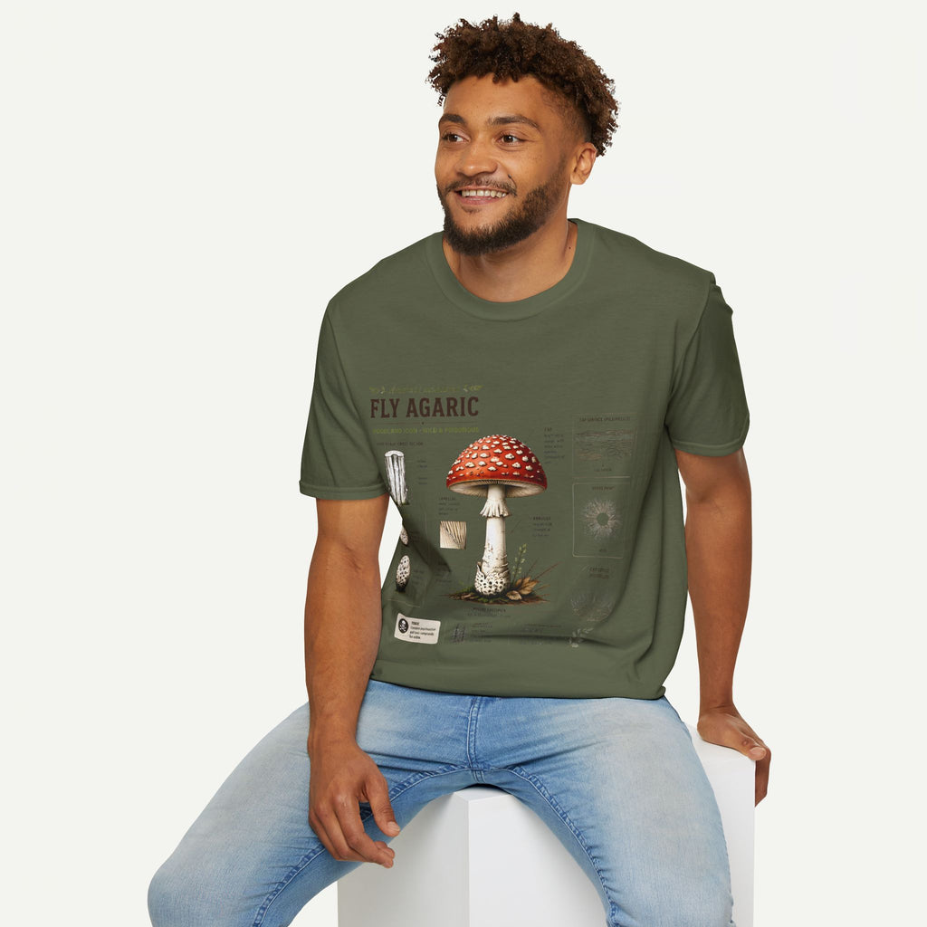 Amanita Mushroom Anatomy T-Shirt — Fly Agaric Botanical Illustration Tee