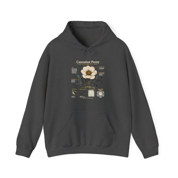 Magnolia Botany Hoodie — 'Caucasian Peony' Floral Diagram Hooded Sweatshirt
