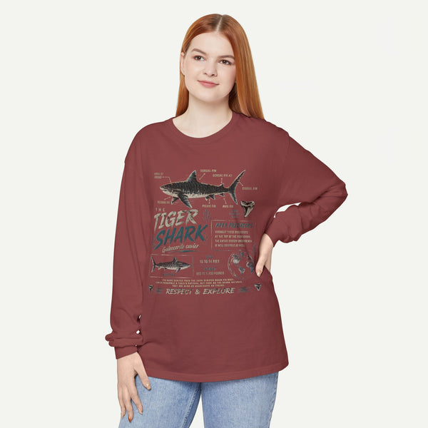 Tiger Shark Graphic Long Sleeve Tee — 'Tiger Shark' Educational Ocean Shirt