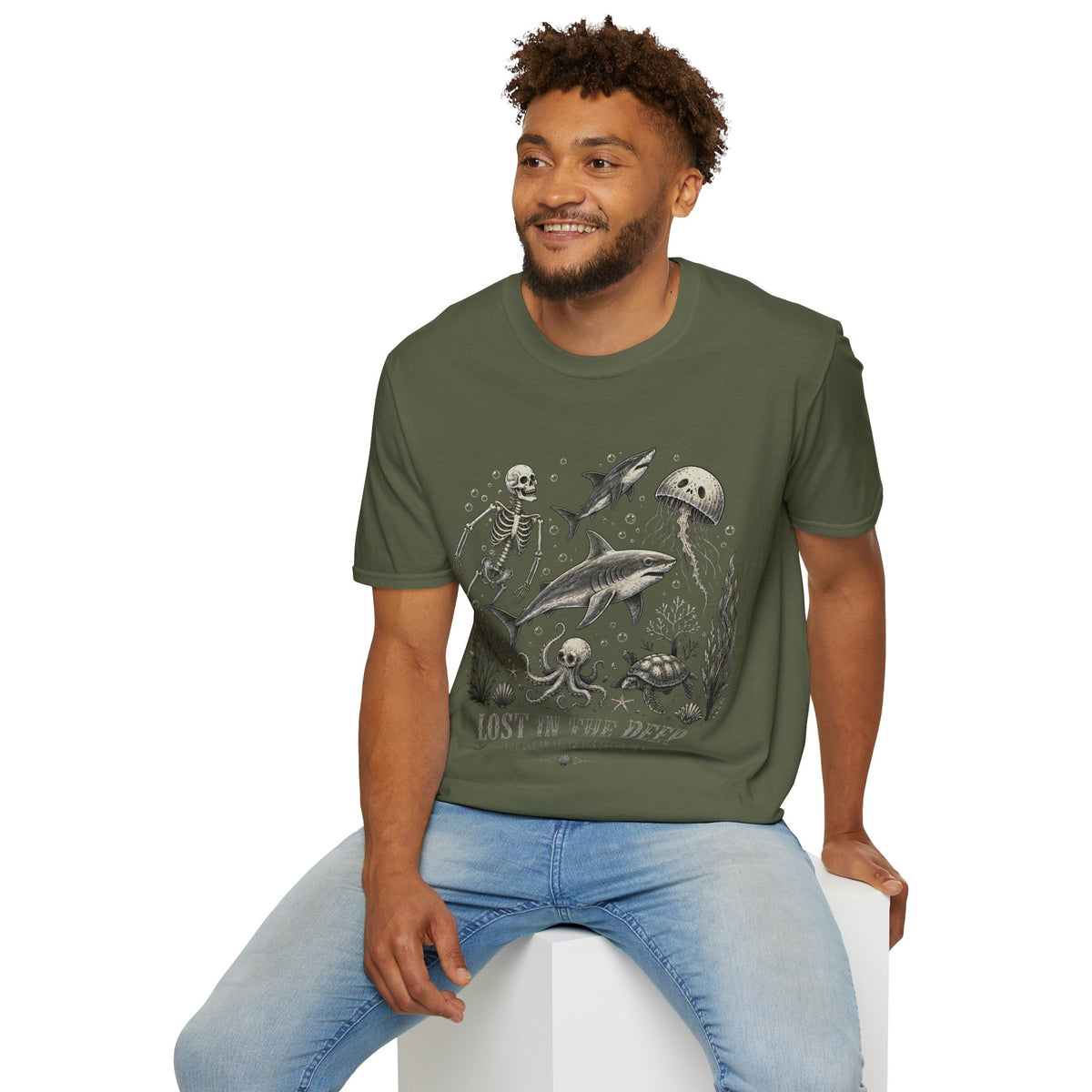 Ocean Skeleton Tee — "Lost in the Deep" Shark & Jellyfish Graphic Shirt