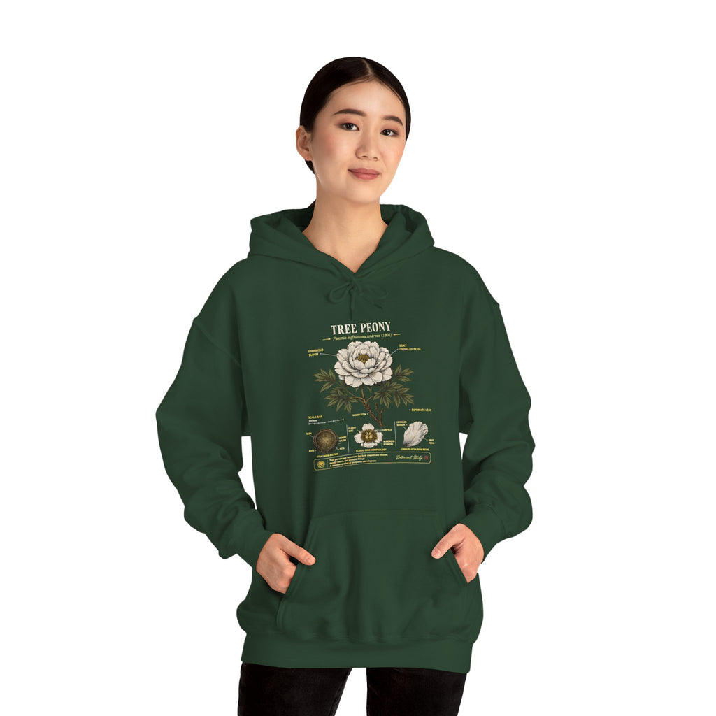 Floral Anatomy Hoodie — 'Tree Peony' Botanical Diagram Pullover
