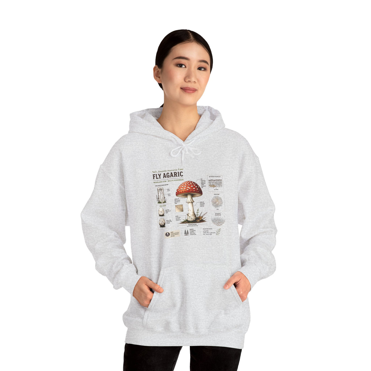 Fly Agaric Mushroom Hoodie – Vintage Mycology Diagram Sweatshirt