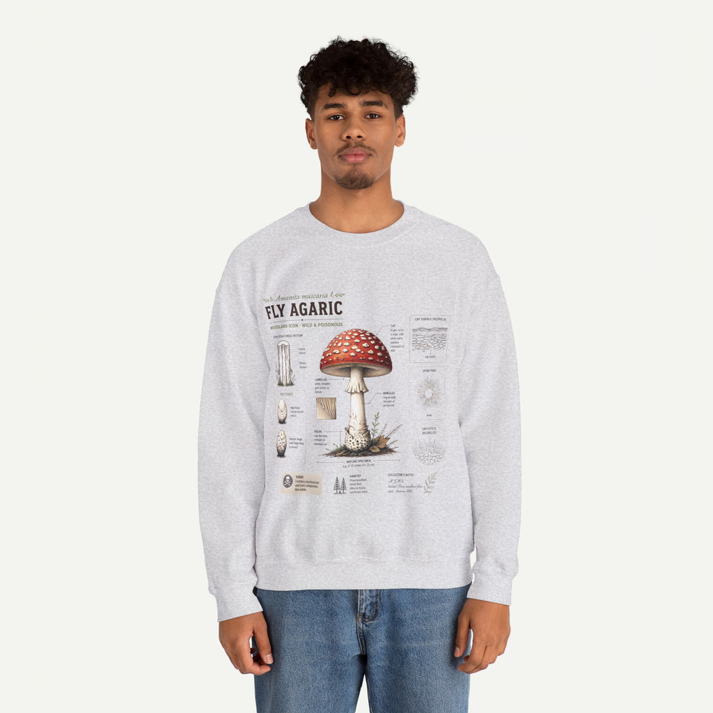 Fly Agaric Mushroom Anatomy Sweatshirt — Botanical Mycology Illustration Crewneck