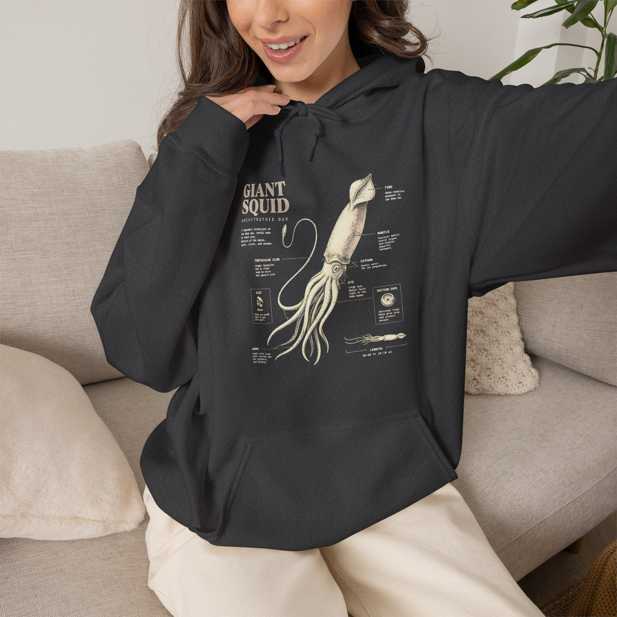 Giant Squid Hoodie – Minimal Nautical Illustration Sweatshirt