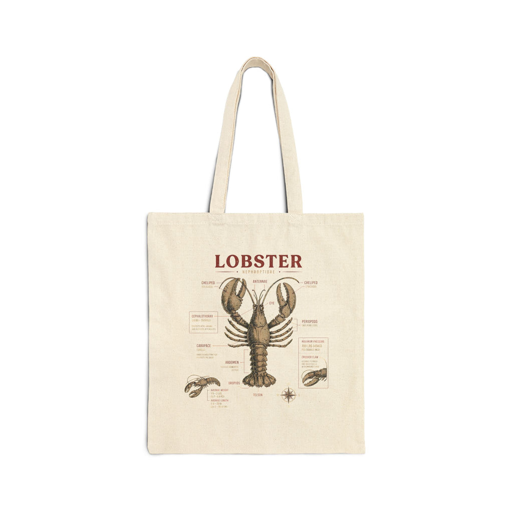 Lobster Anatomy Canvas Tote Bag — Vintage Seafood Illustration Grocery Market Tote