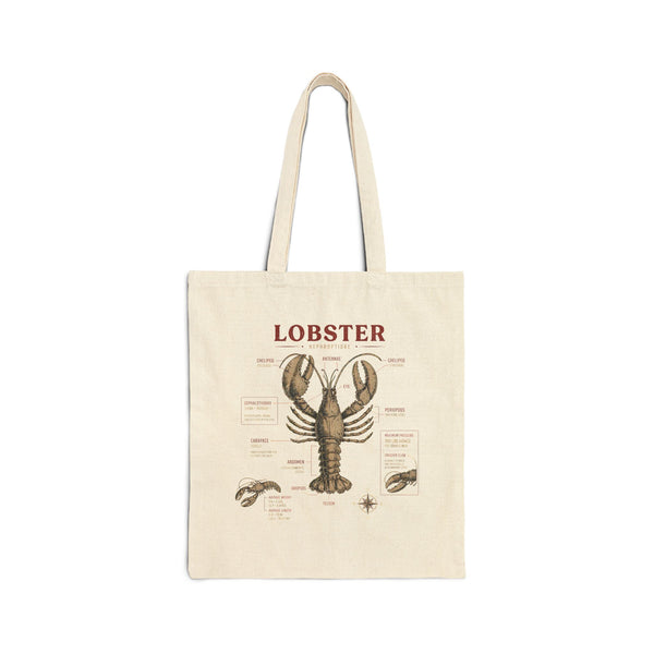 Lobster Anatomy Canvas Tote Bag — Vintage Seafood Illustration Grocery Market Tote