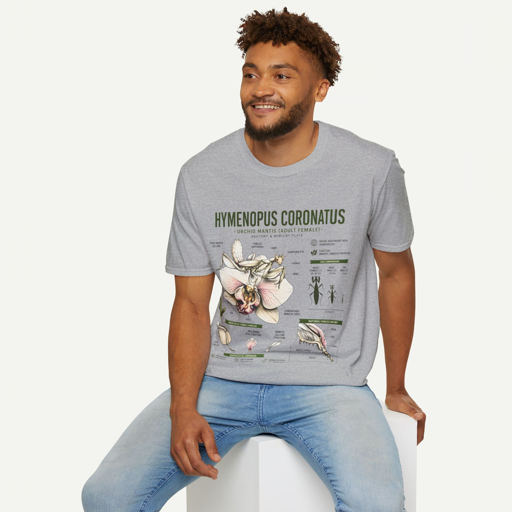 Mantis Anatomy Tee — Hymenopus Coronatus Orchid Mantis Illustration