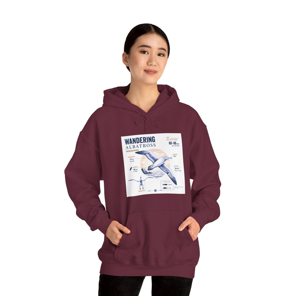 Wandering Albatross Hoodie — Illustrated Sea Bird Anatomy Pullover