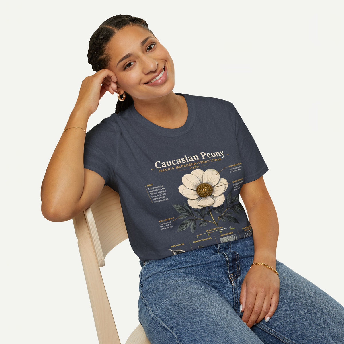 Caucasian Peony Botanical Anatomy T-Shirt — Vintage Floral Illustration Tee