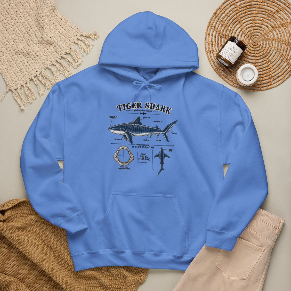 Tiger Shark Anatomy Hoodie — Nautical Science Graphic Pullover